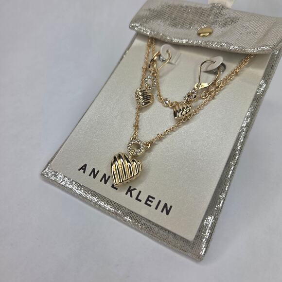 Anne Klein Gold-Tone 2-Pc Heart Layered Necklace & Drop Earrings Set NEW - Picture 9 of 10